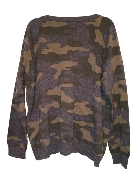 Striped & Stitched Camo Scoop Neck Sweater in Olive and Tan - Picture 2 of 2